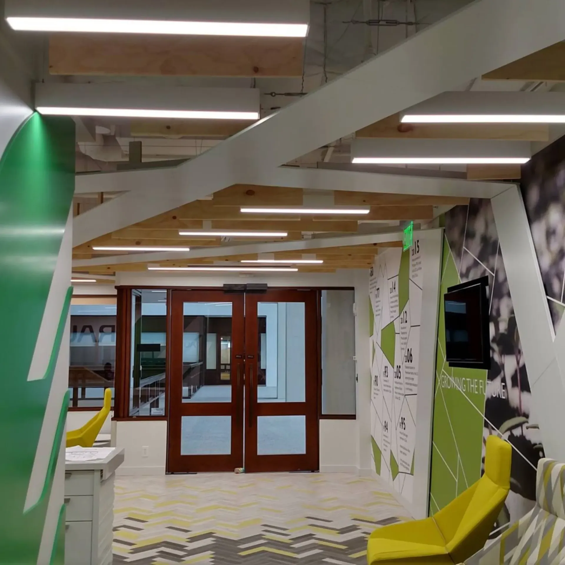 Robinson Electric Company - A room with yellow chairs and a tv on the wall