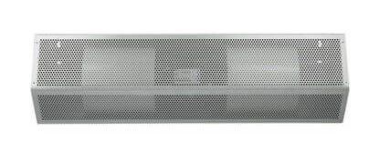 A stainless steel air curtain on a white background.