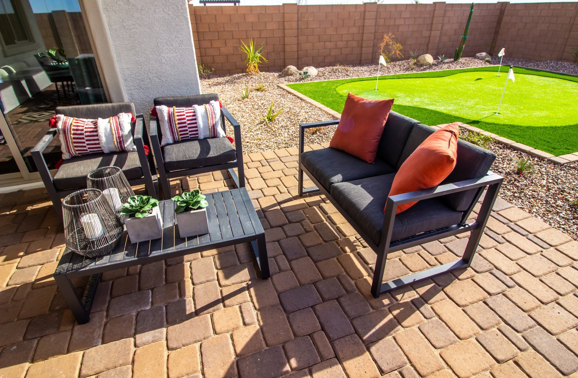 Rear Patio with Chairs and Sofa with Brick Paver - Chula Vista, CA - Velazquez Patio Construction Inc