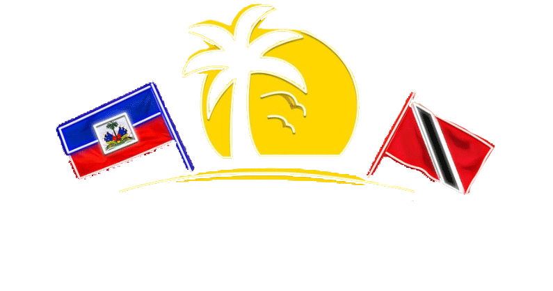 A logo with three flags and a palm tree on a white background.