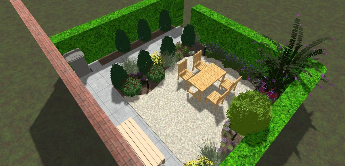 Tuinontwerp, 3d, keramiek, geo ceramica, grind, beplanting, verlichting, in-lite