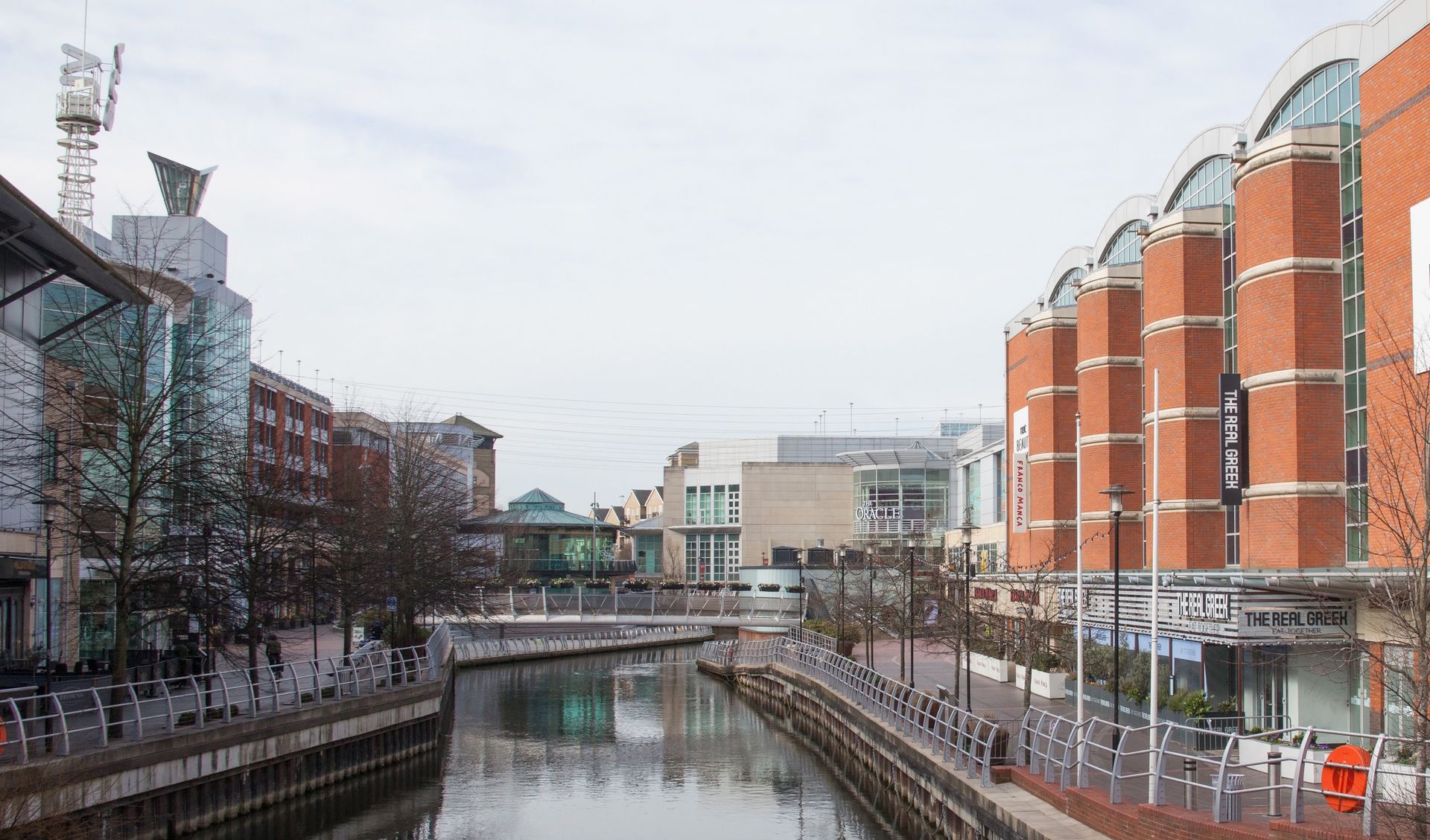 a wide shot of the Oracle Shopping Centre and Broad Street Mall