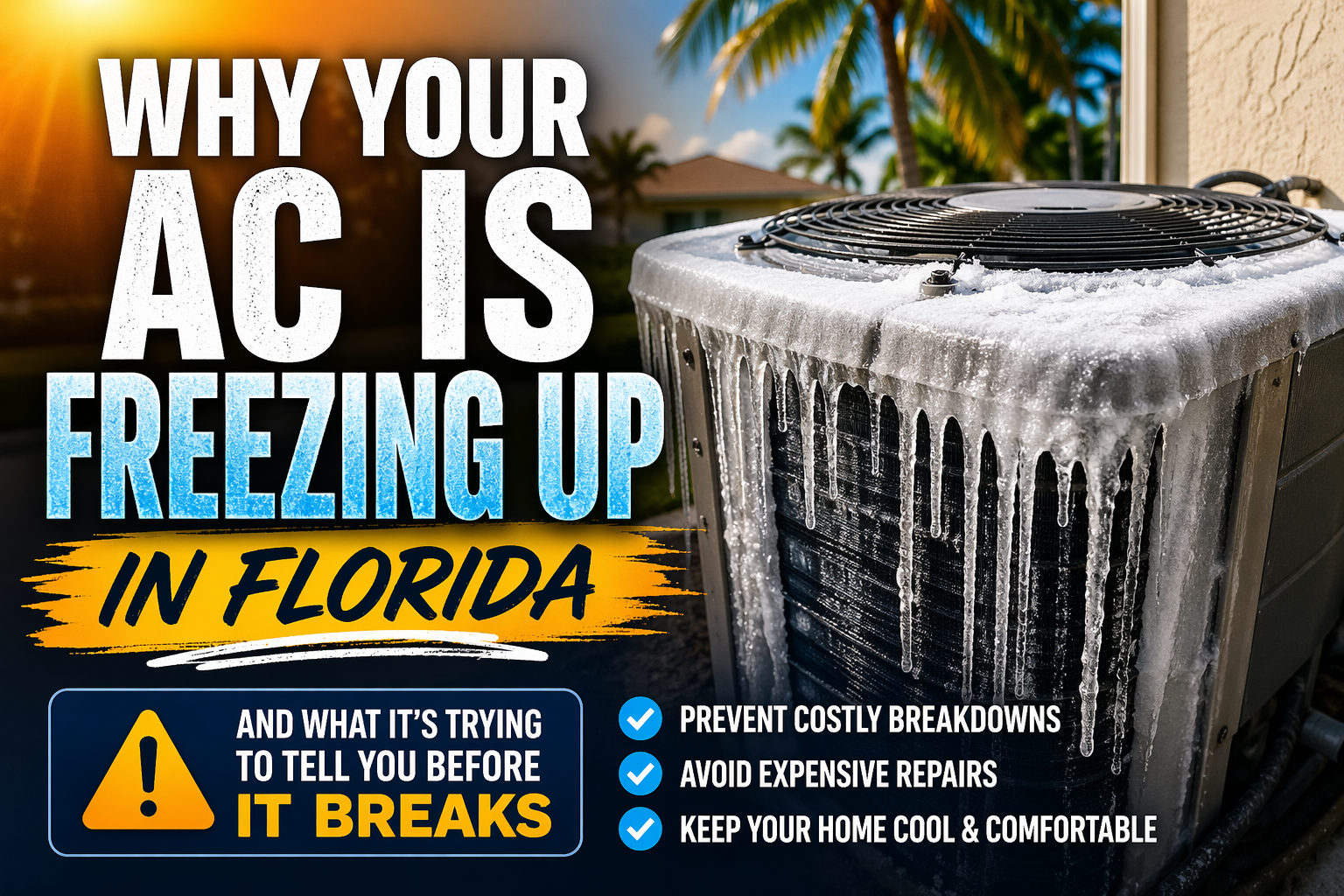 frozen air conditioner condenser coils ice forming hot weather Florida