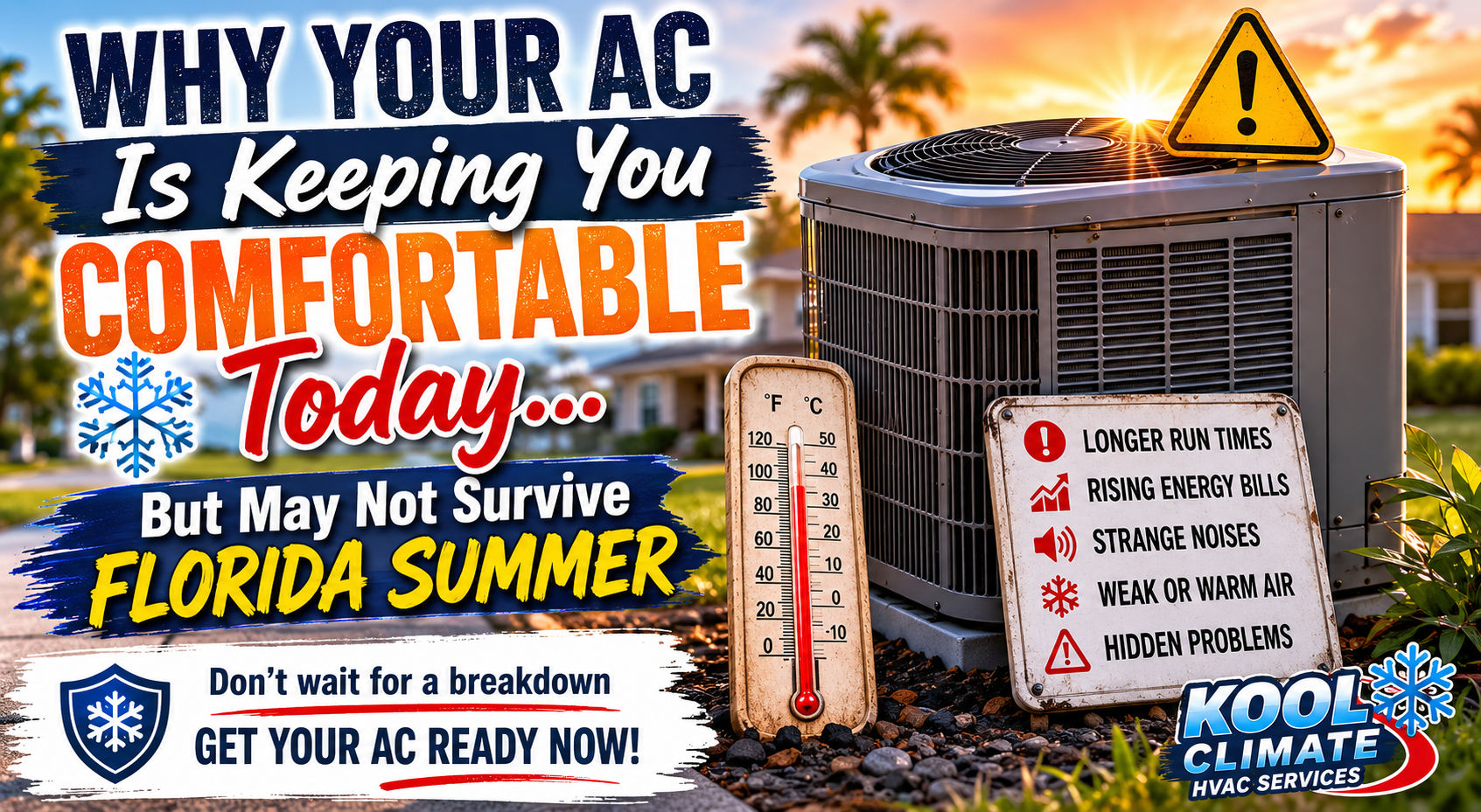 Florida home air conditioner with maintenance checklist showing key warning signs homeowners should 