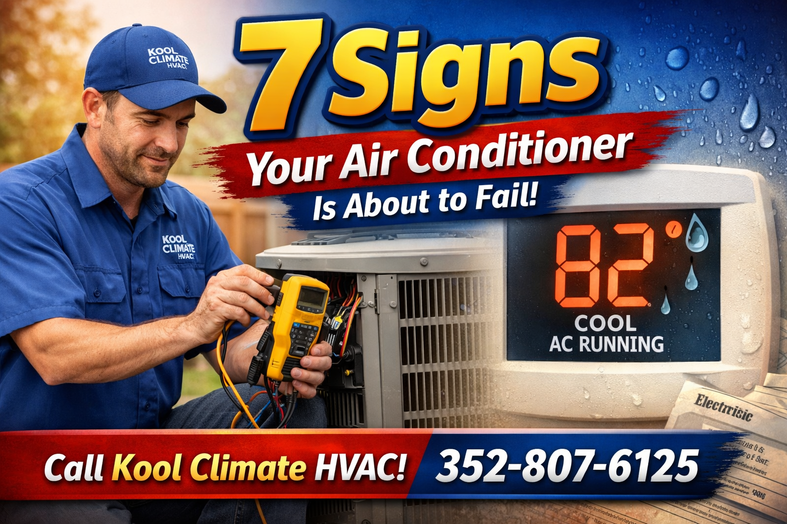 Thermostat showing high temperature with AC running.