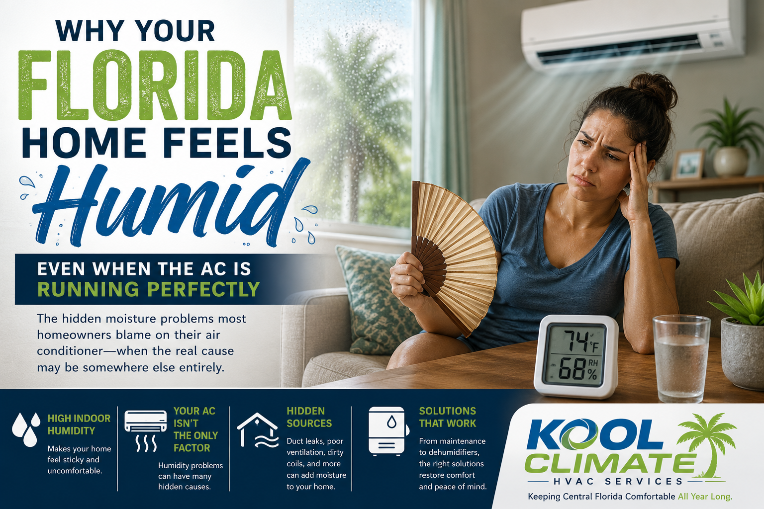 Florida homeowner feeling uncomfortable from indoor humidity while air conditioner runs normally in 