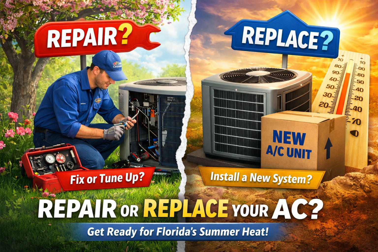Outdoor air conditioning condenser unit during spring maintenance