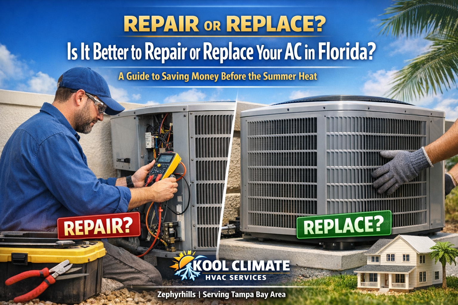 HVAC technician inspecting residential AC unit in Florida