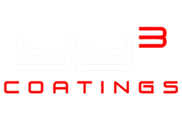 A red and white logo for a company called SB 3 coatings