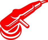 A red and white drawing of a grinder on a white background