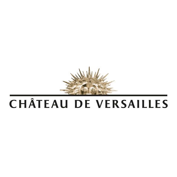 Un logo pour le château de Versailles avec un soleil dessus.