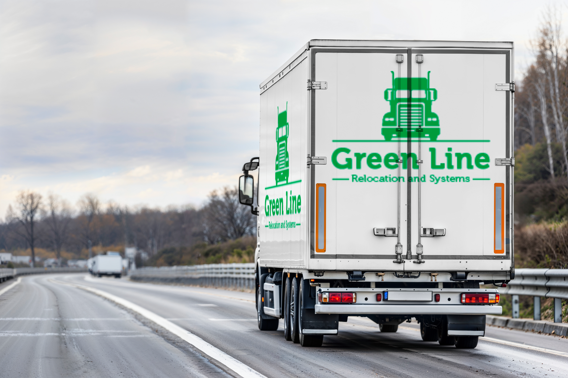 Green Line truck driving on a highway, green logo on white trailer.