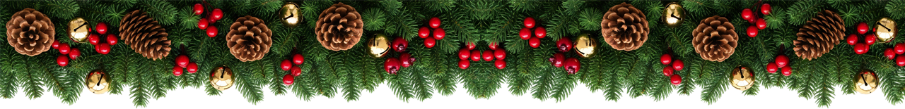 Christmas garland with pinecones, red berries, and gold ornaments.