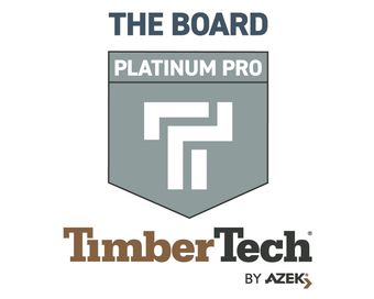 TimberTech Platinum Pro logo. Shield with stylized T, "THE BOARD" above, "TimberTech" below, by Azek.