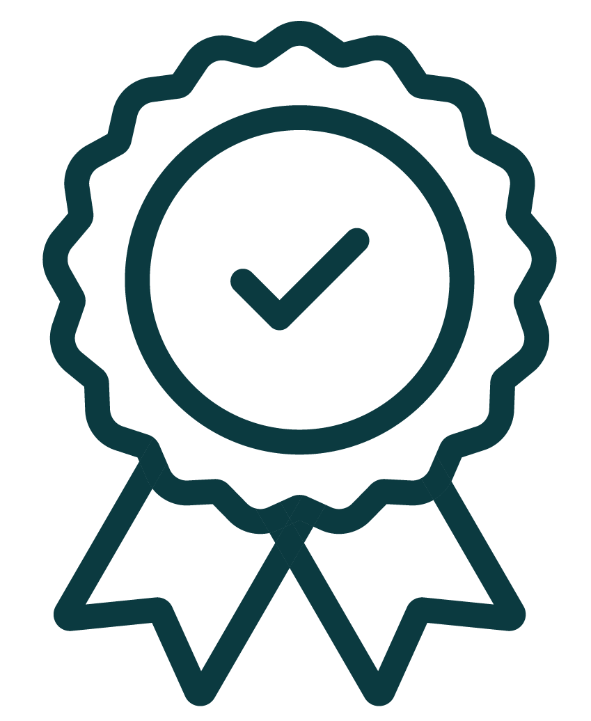 Badge with a checkmark, symbolizing quality and approval.