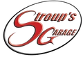 Stroup's Garage logo: Red "SG" within an oval, with "Stroup's" and "Garage" in brown text.