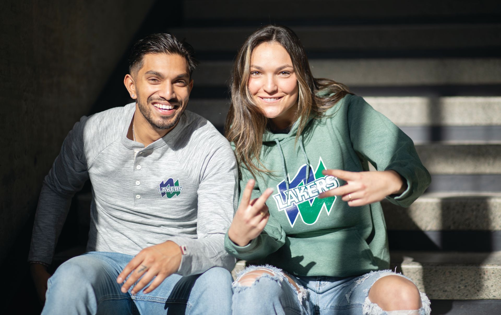 Students wearing NU Lakers apparel