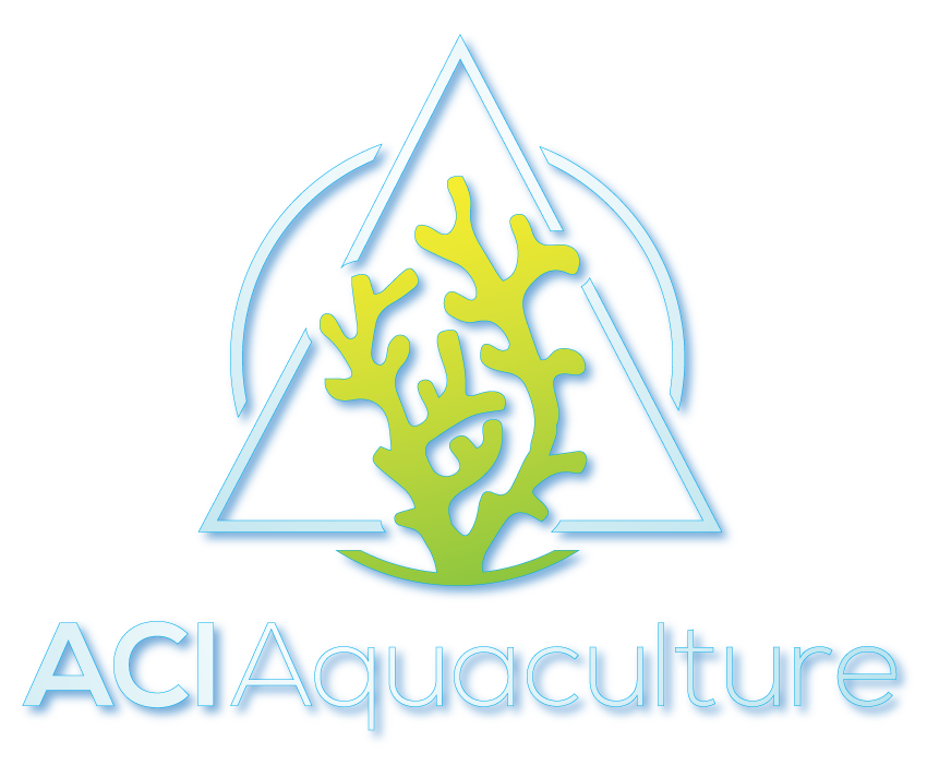 ACI Aquaculture logo with a blue triangle and green coral-like design