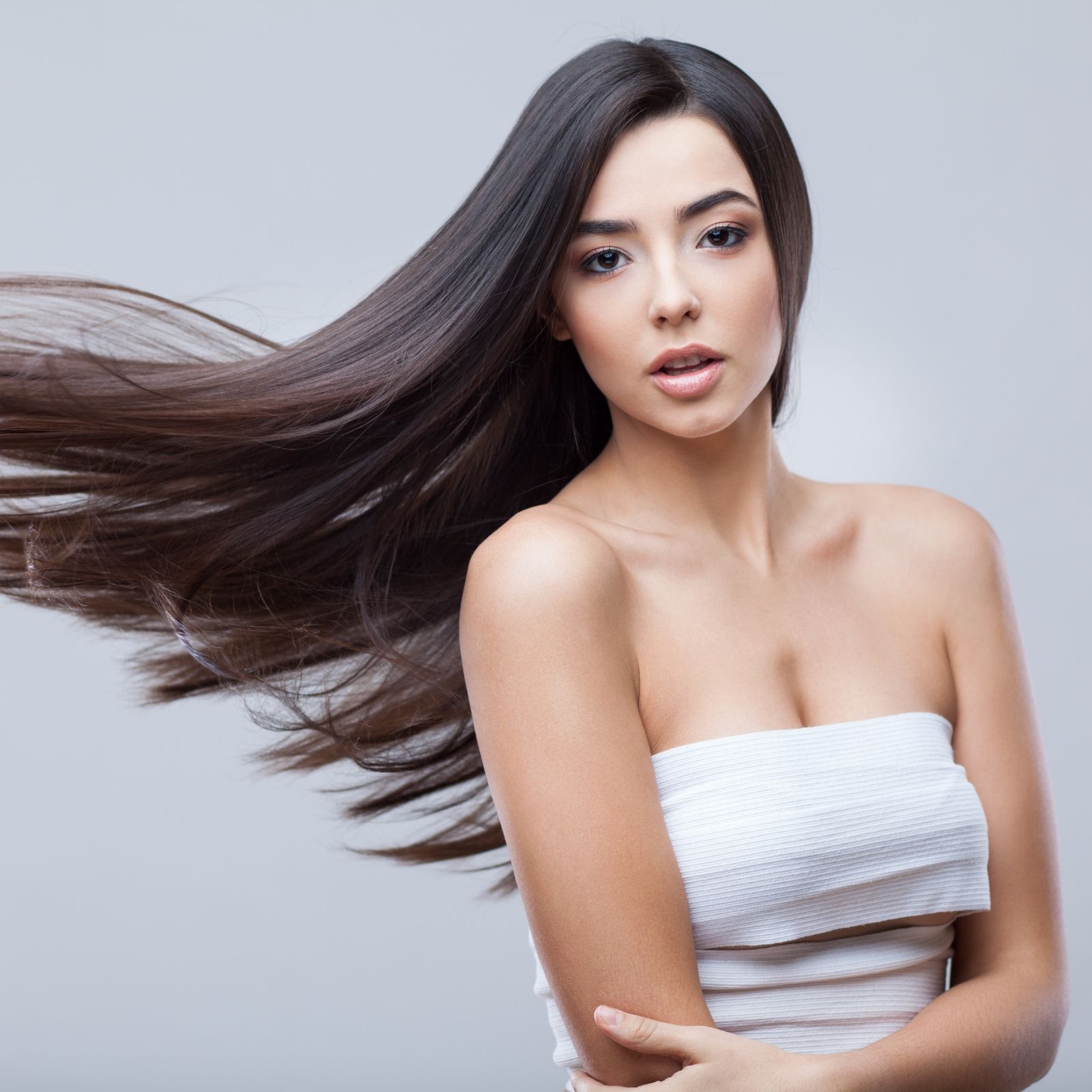 Smooth, frizz-free hair result after professional keratin smoothing treatment