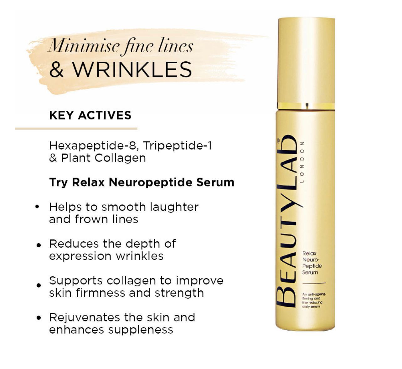 Relax Neuro Peptide Serum and words describing the benefits