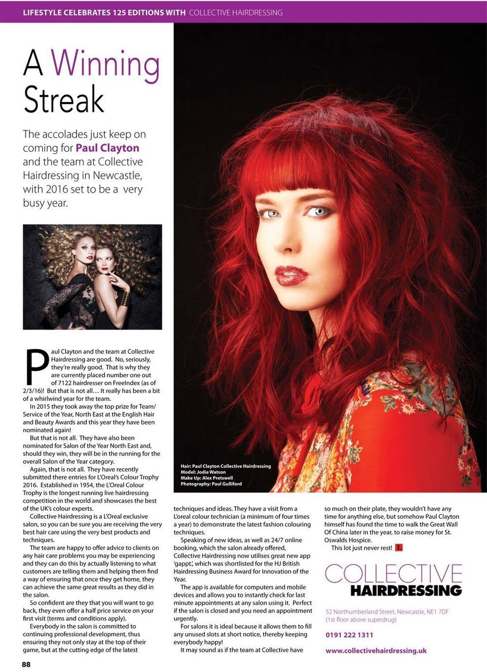 A Red Hairstyle in a magazine by Paul Clayton at Collective Hairdressing™ in Newcastle upon Tyne.