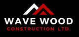 Wave Wood Construction Ltd. logo with red and white roof icon on black background