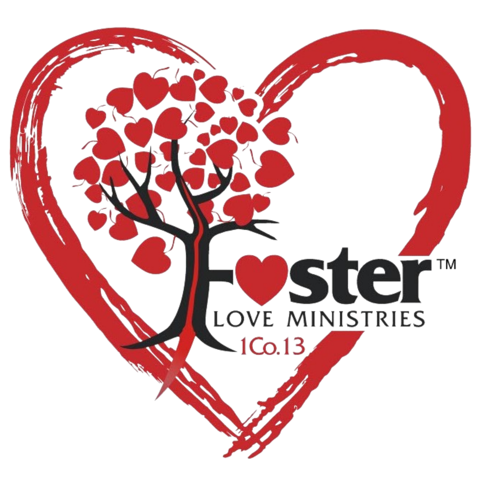 Foster love ministries logo with a tree in the middle