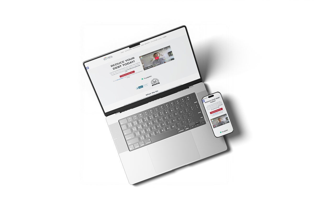 Laptop and smartphone displaying website; white background.