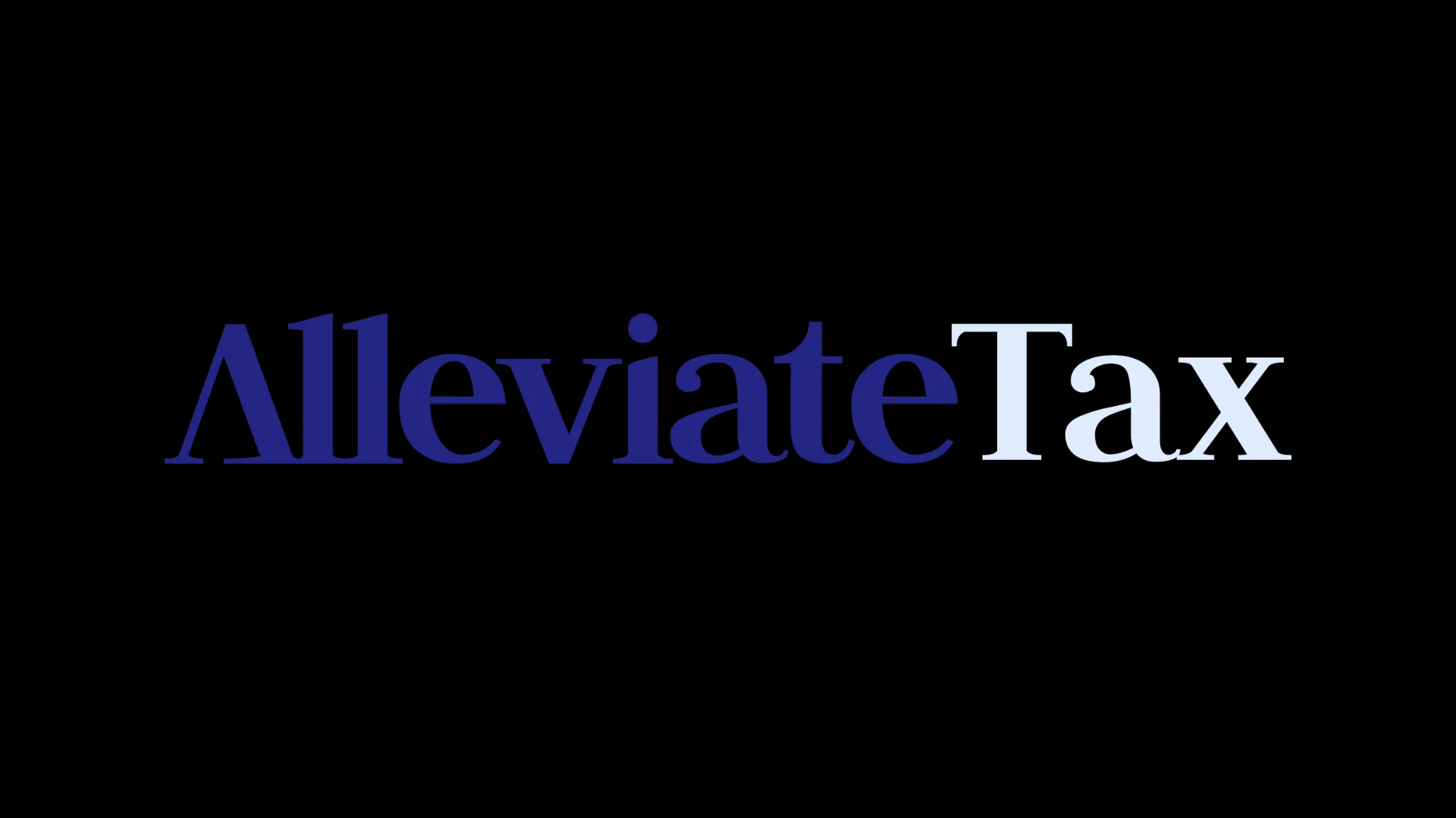 Logo for "AlleviateTax" in dark blue and white against a black background.