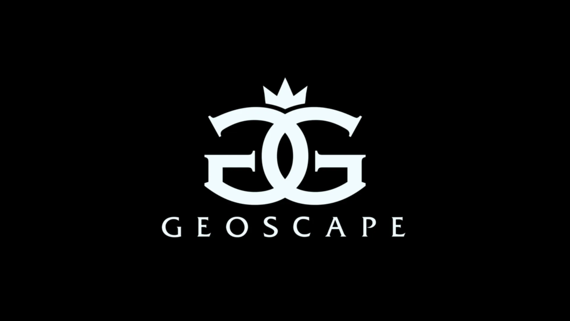 White "GG" monogram with crown on top, "GEOSCAPE" below, on a black background.