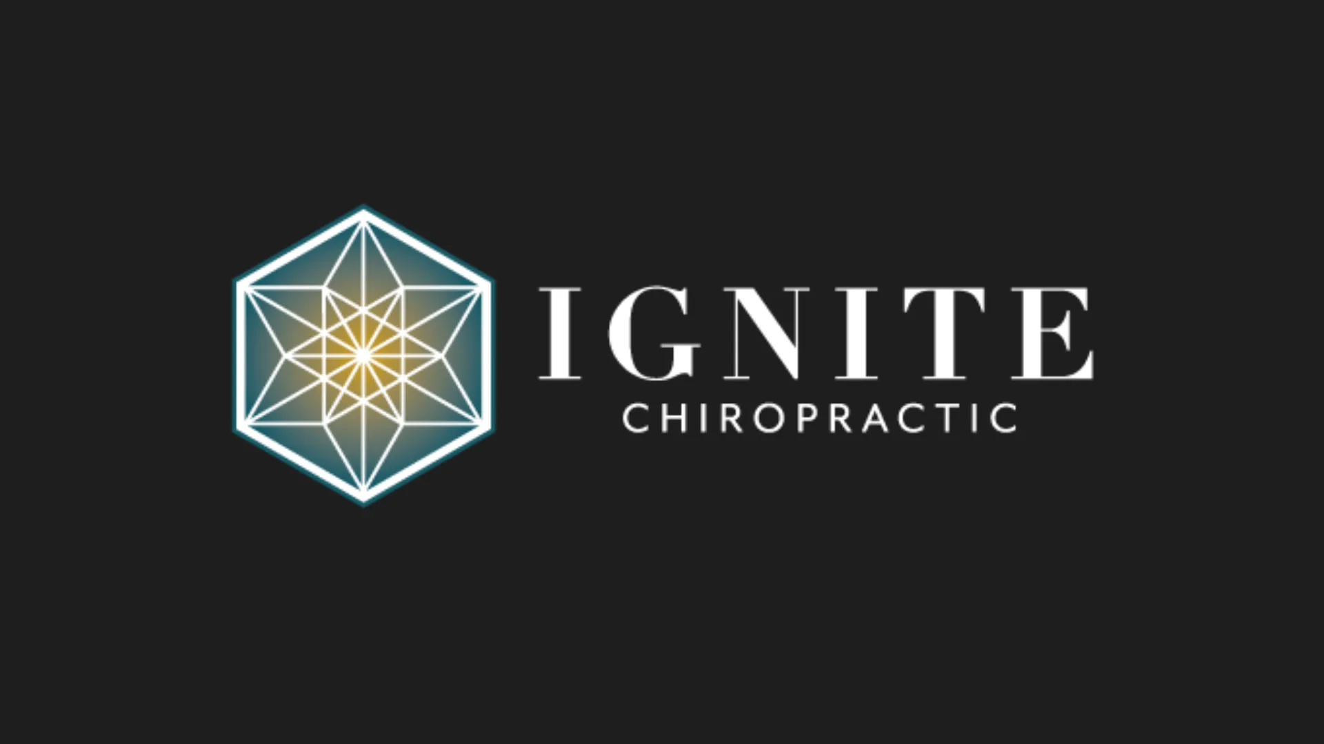 Logo for Ignite Chiropractic, featuring a geometric shape and text. The shape is a hexagon with lines inside.