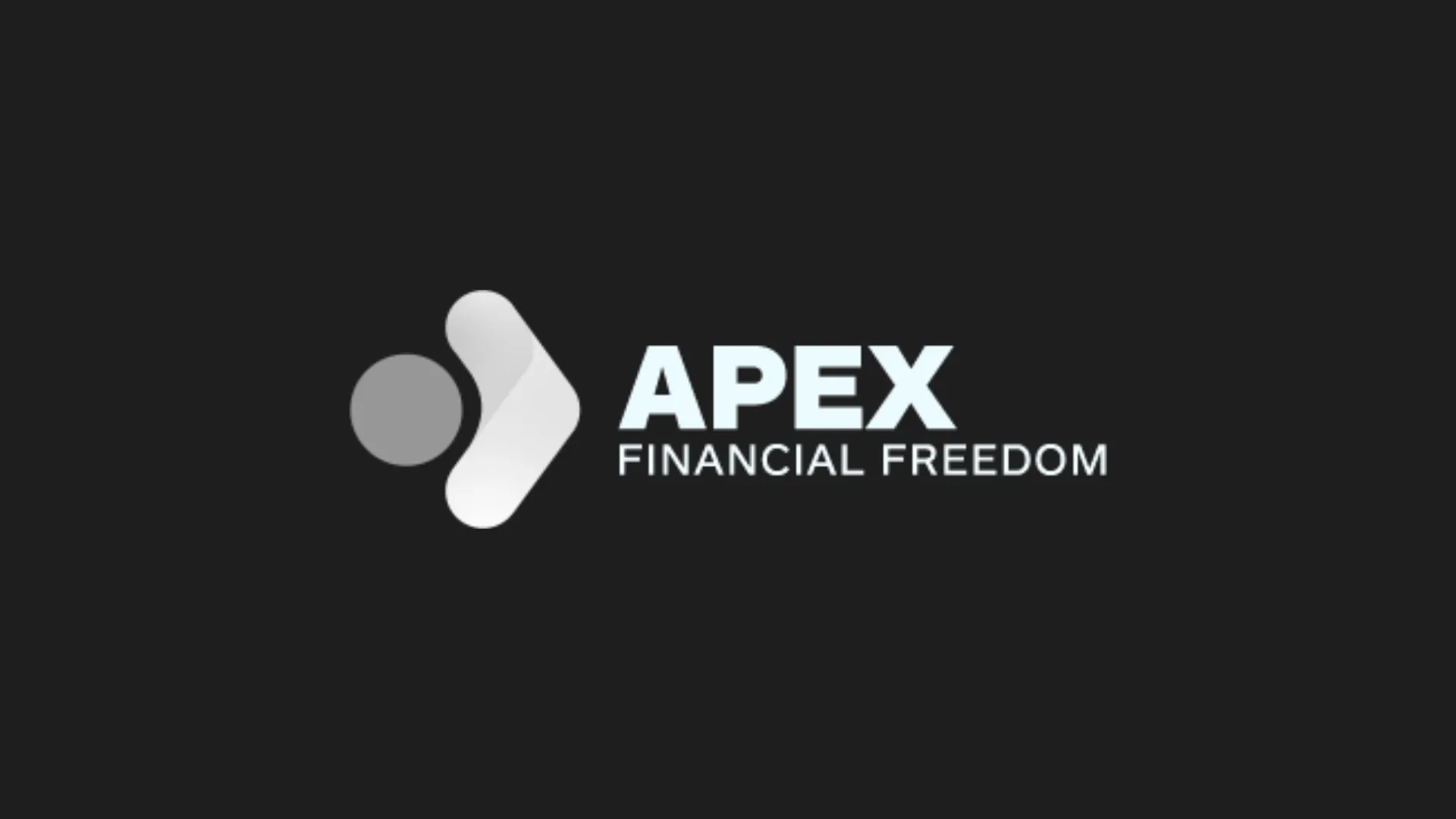 Logo for "APEX Financial Freedom": White arrow shape with a grey circle, text on a black background.