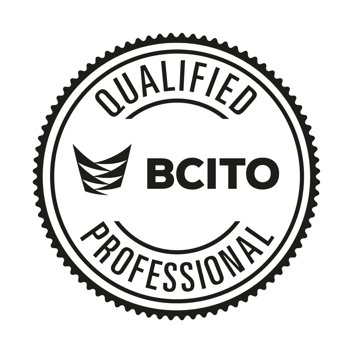 A black and white seal that says qualified bcit professional. Statement Homes Christchurch