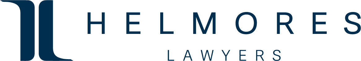 The logo for helmores lawyers is blue and white Statement Homes Christchurch