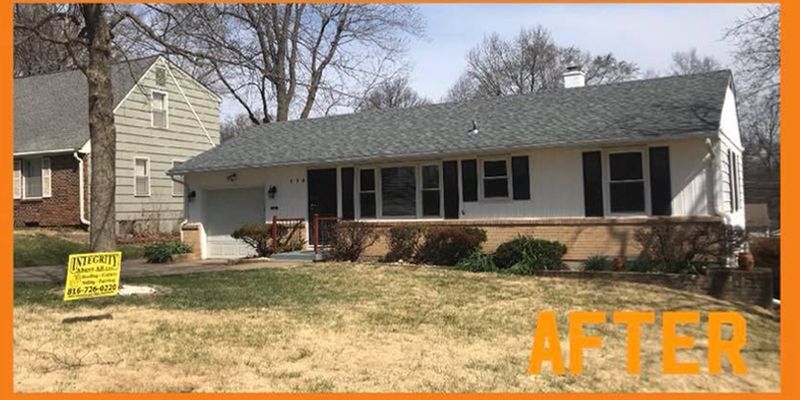 A picture of a house before and after a roof replacement