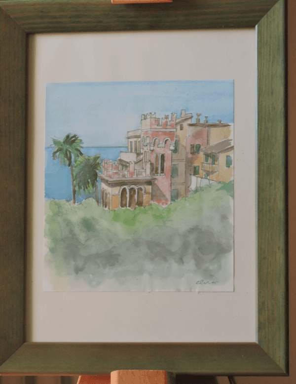 quadro con paesaggio di località marittima