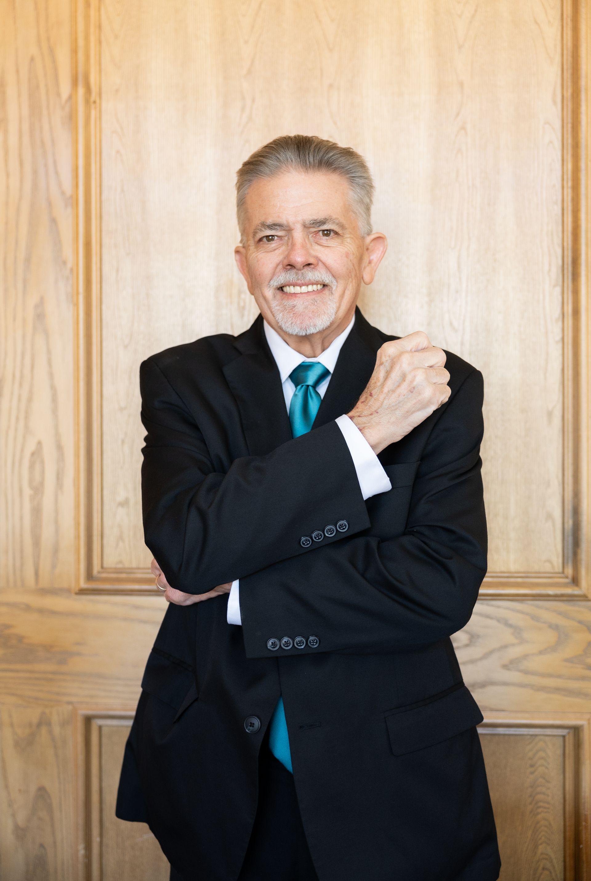 Looking up at a tall building with a blue sky in the background.