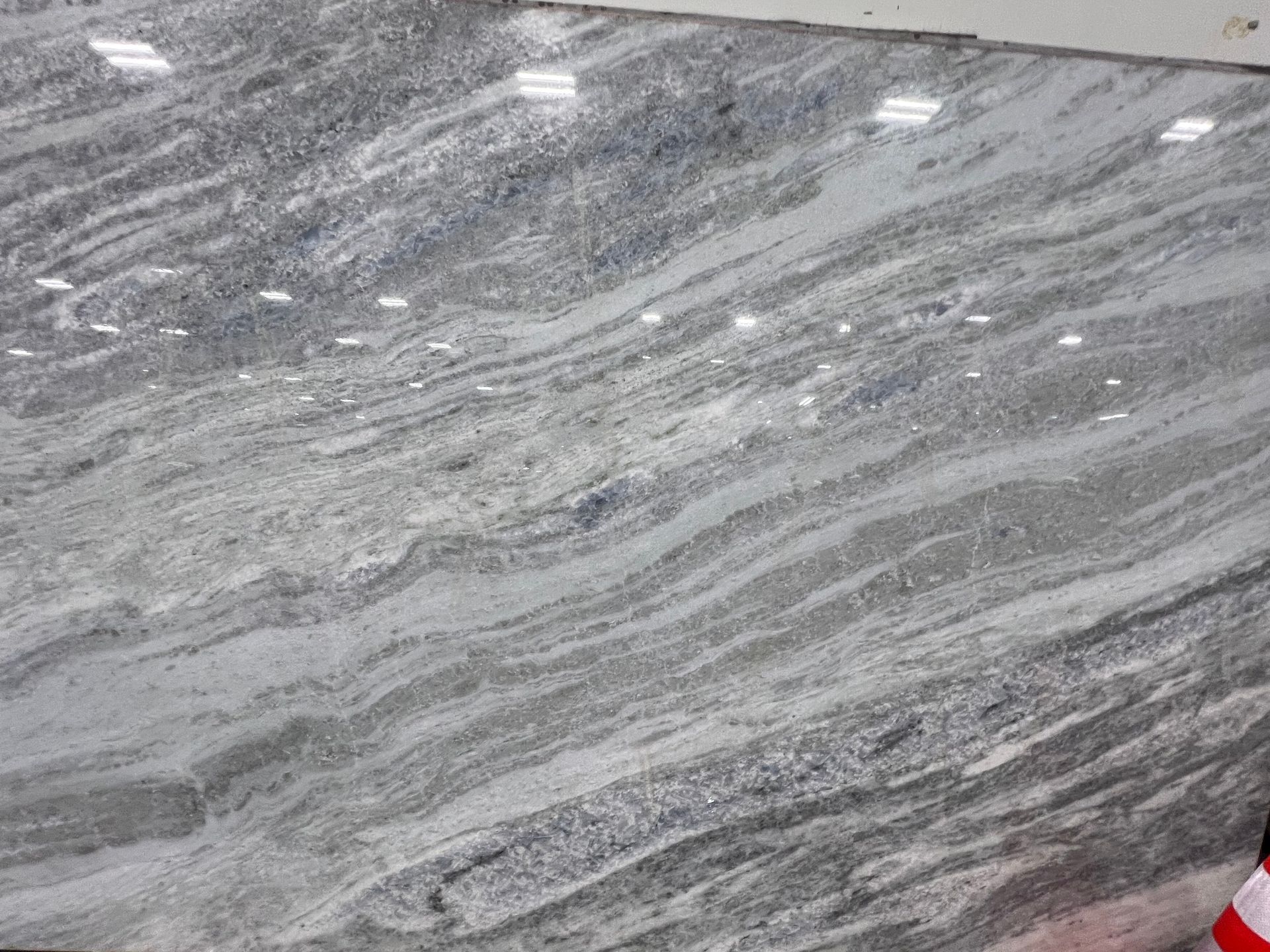 A close up of a quartzite counter top in a store.