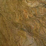 Swirling pattern of brown, gold, and tan granite.
