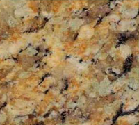 Golden yellow granite countertop with black and brown speckles.