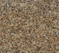 Close-up of a tan granite countertop surface with speckled brown and gold details.