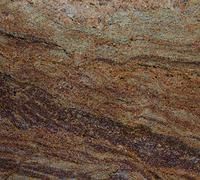Swirling granite with brown, gold, and dark red patterns.