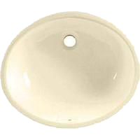 Cream-colored oval drop-in bathroom sink with a centered drain hole.