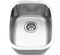 Stainless steel, square kitchen sink with drain.