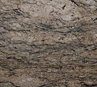 Swirled granite with tan, brown, and dark gray streaks.