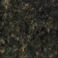 Dark green granite with gold and gray flecks.