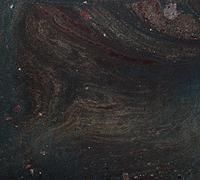 Abstract swirling dark background with brown, gold, and white speckles.