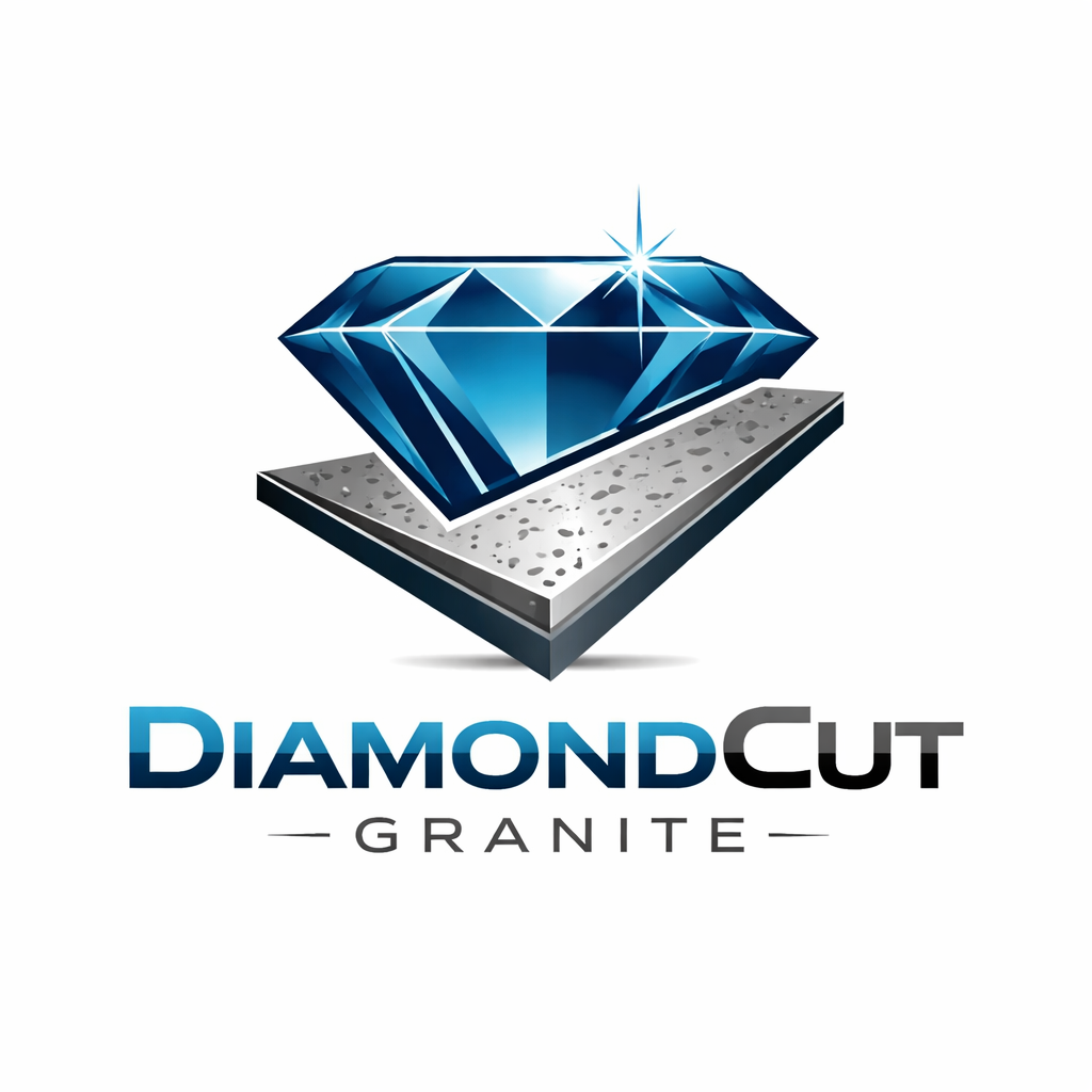 Quartz Quartzite Granite installation Houston Tx Diamond Cut Granite Company logo with a diamond icon.