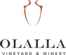 A logo for olalla vineyard and winery with a vase in the middle