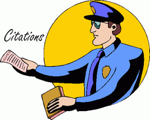 A cartoon of a police officer holding a book and a piece of paper.